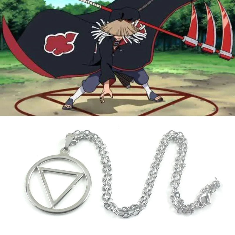 Anime Choker Necklace Akatsuki Red Cloud Ninja Hokage Pendant Triangle Circle Geometric Statement Necklace For Men Women