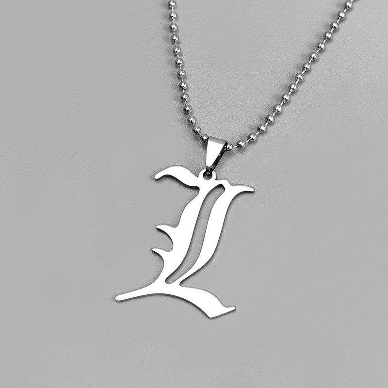 Anime Death Note L Lawliet Necklace Stainless Steel Old English Letter Pendant Beads Chain Necklaces Cosplay Jewelry Accessories