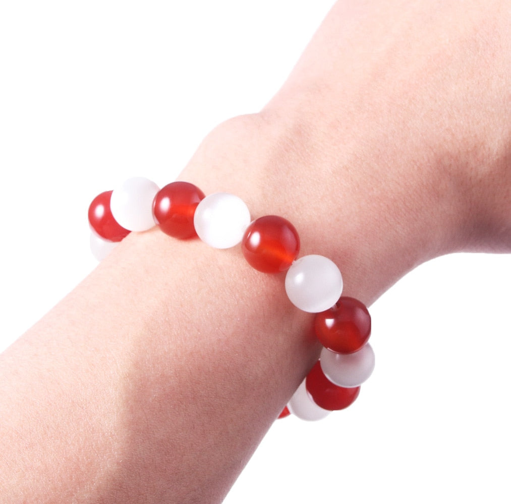 Anime Fruits Basket Kyo Sohma Bracelet White Red Crystal Beads Bangle Bracelets for Women Men Cosplay Props Jewelry