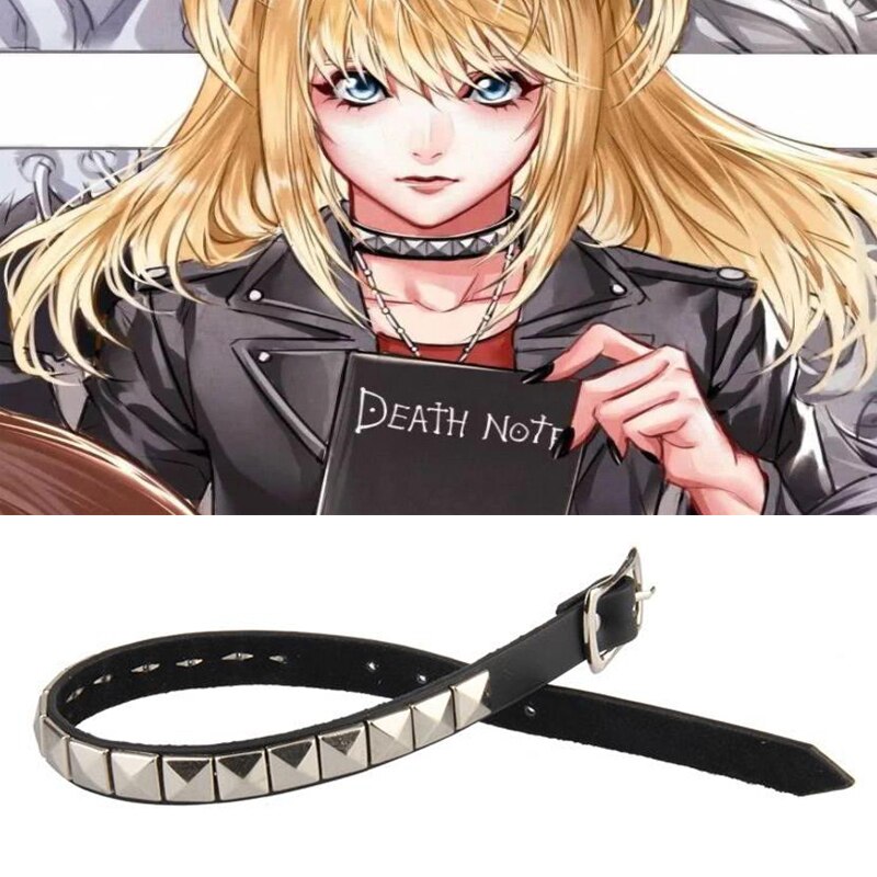 Anime Hip Hop Choker Death Note Misa Amane Necklace For Men Women Punk Rivet Collar Pendant Leather Necklace Cosplay Gifts