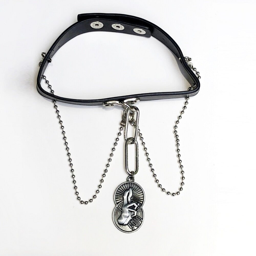 Anime Jujutsu Kaisen Gojo Satoru Cosplay metal Figure Pendant Black PU Chokers chain accessories Necklace