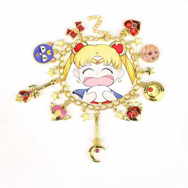 Anime Star Moon Bracelet Pendants Bracelets for Women Girl Shiny Gold Cat Charm Chain Link Bangle Accessories a Bracelet