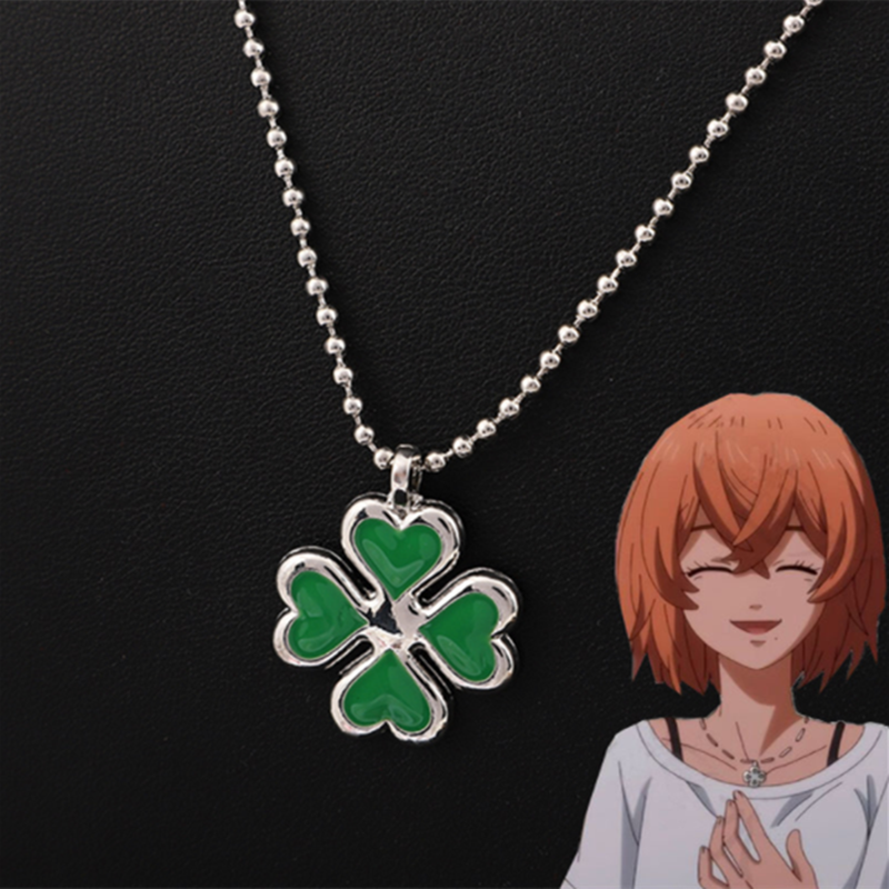 Anime Tokyo Revengers Hinata Tachibana Necklace Cosplay Four Leaf Clover Metal Pendant Girls Bead Chain Jewelry Prop Accessories