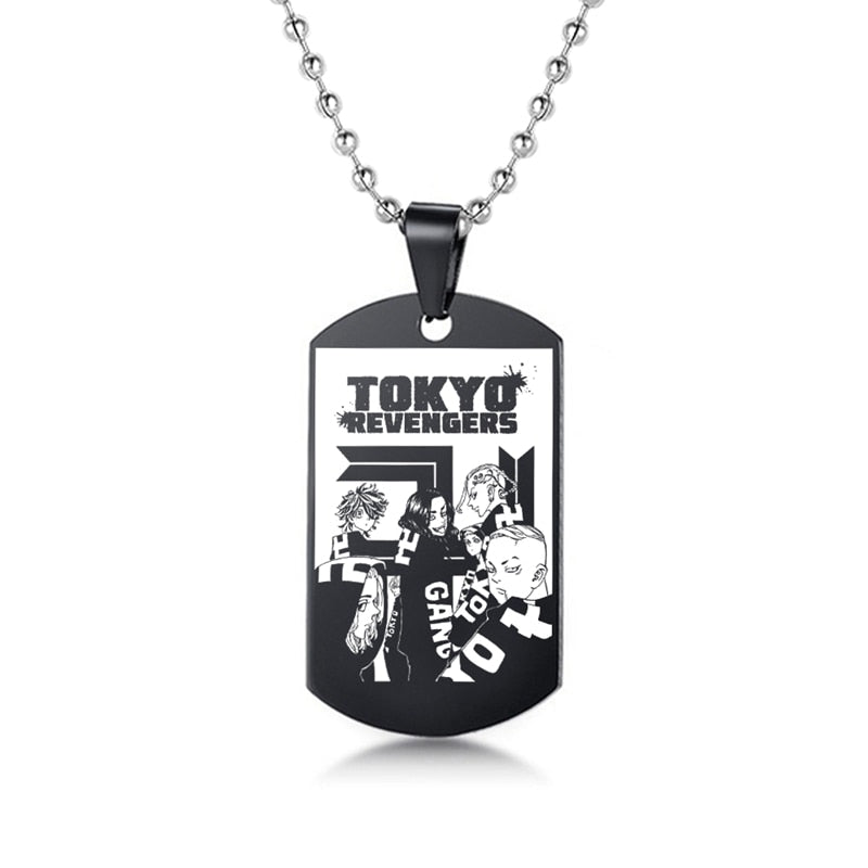 Anime Tokyo Revengers Necklace Hip Hop Black Silver Color Stainless Steel Dog Tag Pendant Necklaces Jewelry