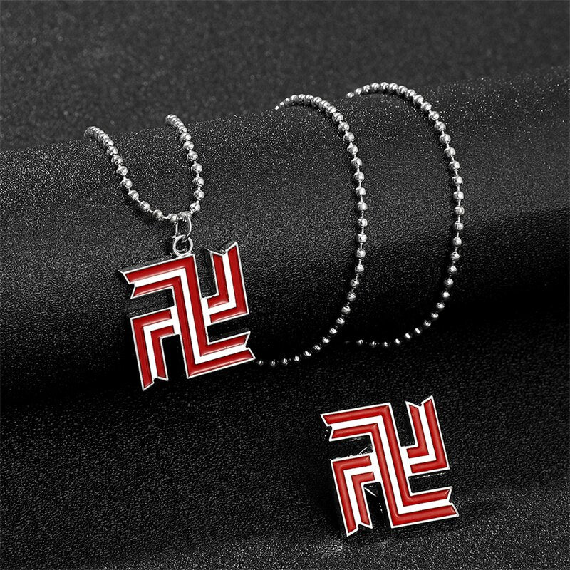 Anime Tokyo Revengers Swastika Necklace Red Enamel Bead Chain Pendant Necklace Peripheral Jewelry Accessories Cos Gifts