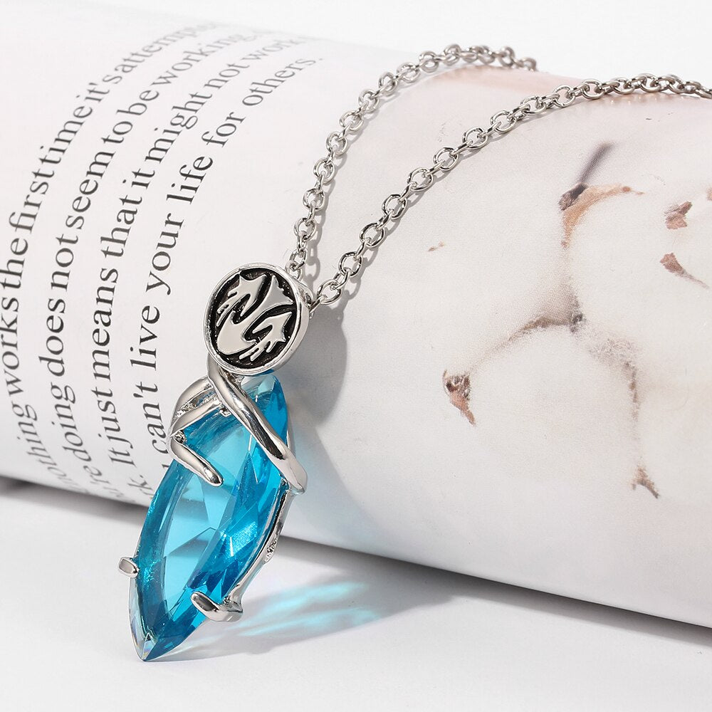 Anime series final fantasy blue Big Crystal Pendant Necklace cosplay Jewelry Women men Accessories link Chain vintage Necklaces