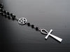 Ankh and Pentagram Rosary Necklace , Wicca, Pagan Rosary Black Beads Charm Jewelry for Women Gift Fashion Simple Jewellery