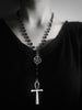 Ankh and Pentagram Rosary Necklace , Wicca, Pagan Rosary Black Beads Charm Jewelry for Women Gift Fashion Simple Jewellery