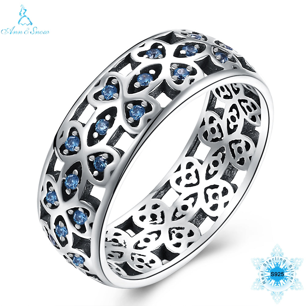 100% 925 Sterling Silver Petals of Love Sweet Clover Blue CZ Finger Rings for Women Engagement Jewelry S925 Gift