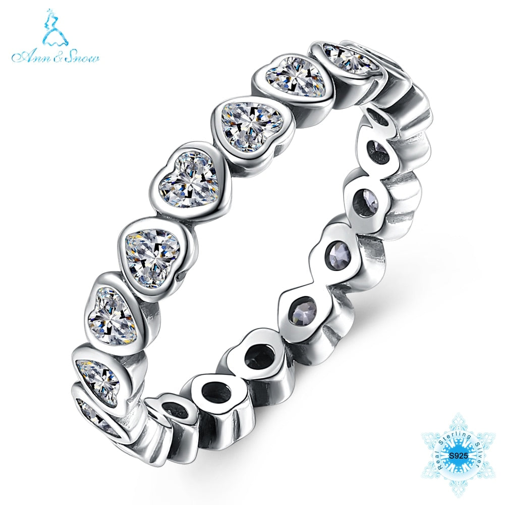 Ann&Snow Authentic 100% 925 Sterling Silver Love Heart Forever More Stackable Ring Clear CZ Jewelry New Year Presents