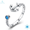 Authentic 925 Sterling Silver Light Blue Stone Anchor Women Open Finger Ring Sterling Silver Fine Jewelry Gift
