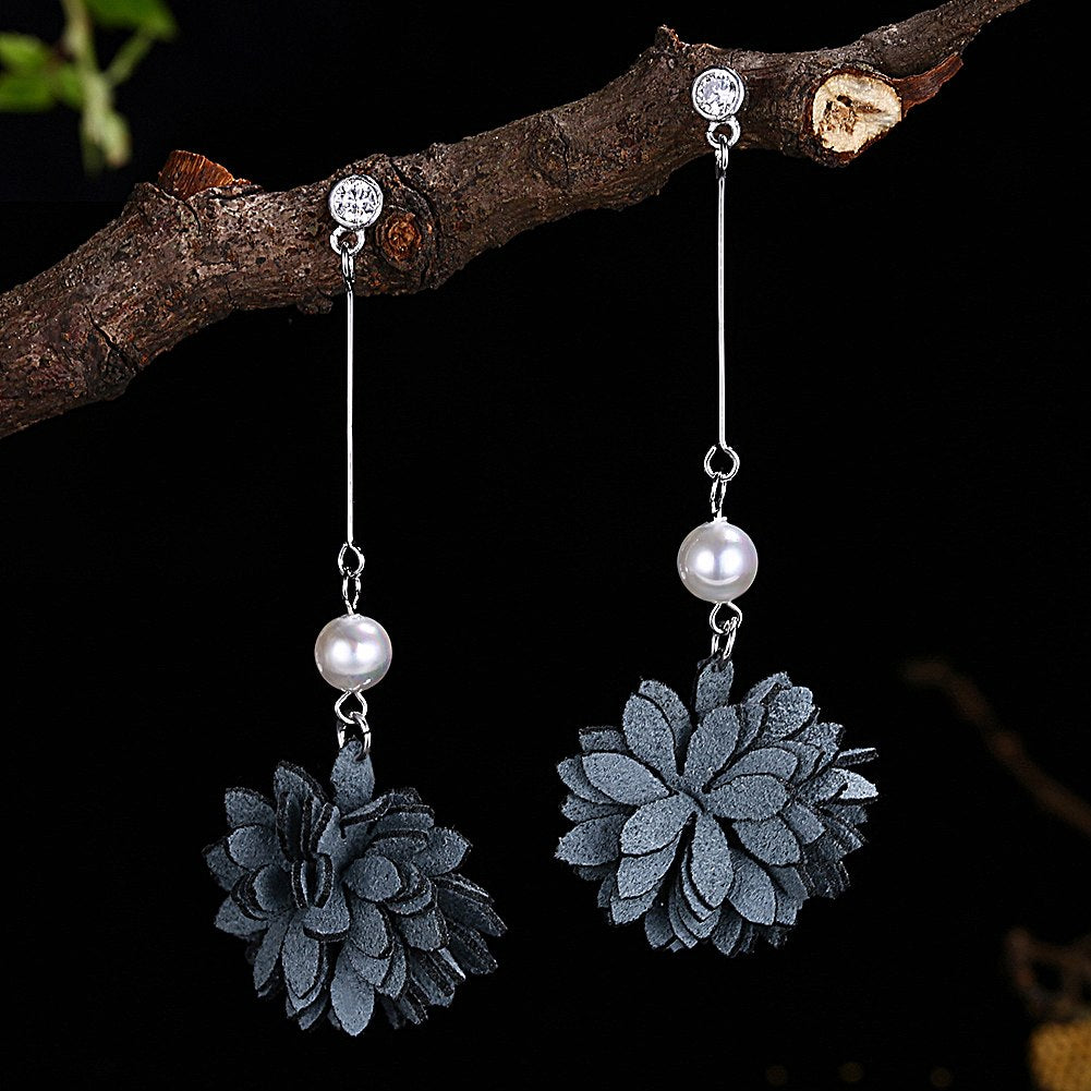 Elegant Pearl Flower Lovely Dangle Earrings Eardrop for Women Gift Jewelry with Pearl 100% 925 Sterling Silver