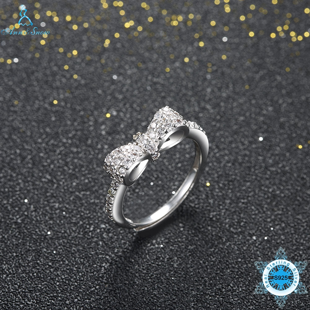 Minnie's Sparkling Bow Ring with Purple and Clear CZ 100% 925 Sterling Silver Sterling-Silver-Jewelry