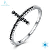 Ann&Snow Popular 925 Sterling Silver Faith Cross Shape Finger Rings for Women Black Clear CZ Sterling Silver Jewelry Gift