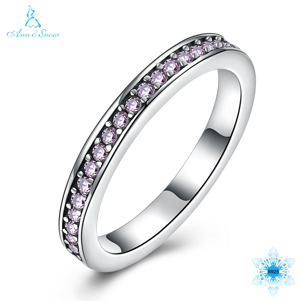 Ann&Snow The Christmas DEALS Authentic 925 Sterling Silver 6 Colors Dazzling CZ Stackable Rings for Women Wedding Jewelry