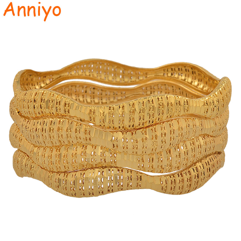 4Pieces/Lot Wholesale Arab Bangle Ethiopian Gold Color Bracelets Middle East Dubai Luxury Wedding Jewelry African #086406