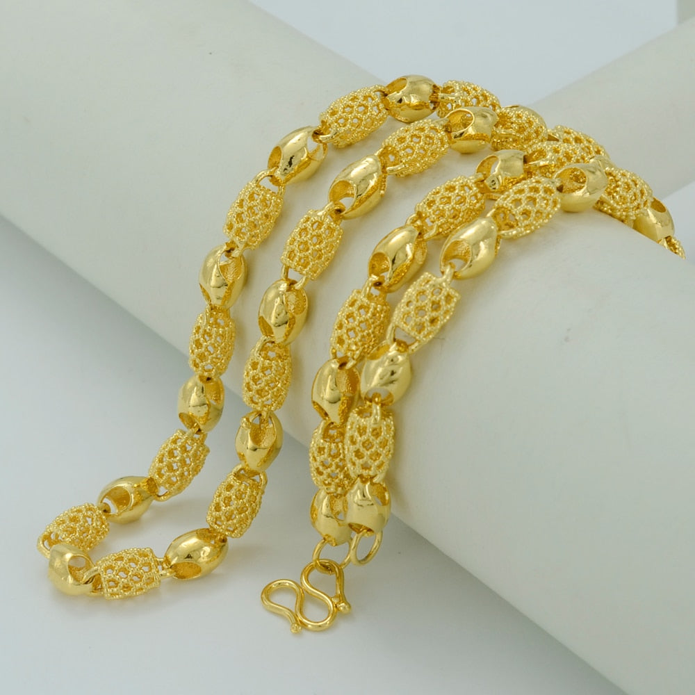 55cm Africa Gold Necklaces for Women,Dubai JewelryGold Color Ethiopian Thick Necklace Wedding/Birthday Gift #001207