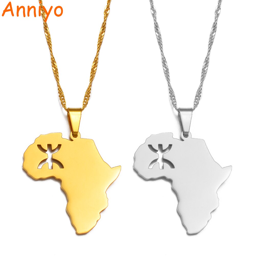 Anniyo Africa Map Berbers Pendant Necklaces African Berber Jewelry for Women Men #234921