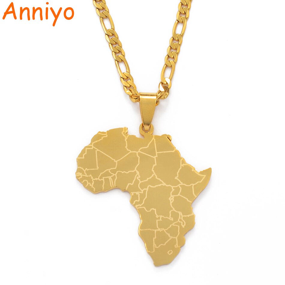 Anniyo Africa Map Pendant Necklaces Women Men Silver Color/Gold Color African Jewelry  #077621B