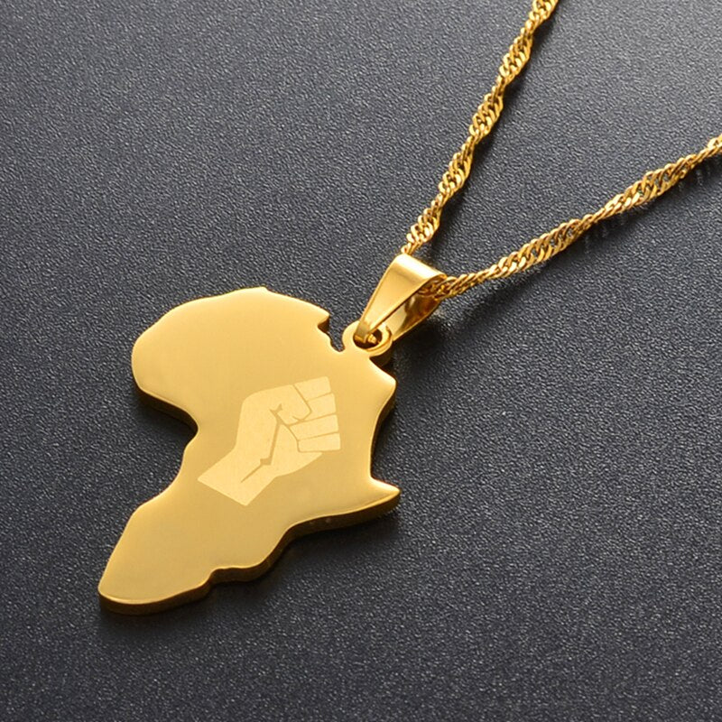 Anniyo Africa Map With Fist Pendant Necklaces Women Men Black Lives Matter African Jewelry #160821