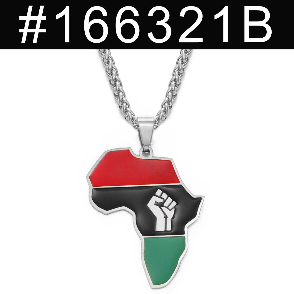 Anniyo African Color Map & Fist Symbol Pendant Necklaces Silver Color/Gold Color Africa Maps Black Lives Matter Jewelry #166321
