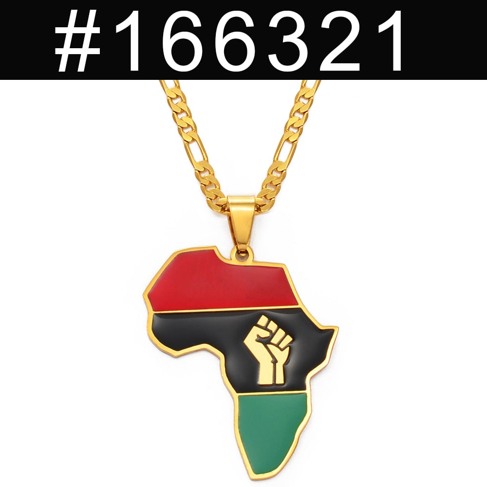 Anniyo African Color Map & Fist Symbol Pendant Necklaces Silver Color/Gold Color Africa Maps Black Lives Matter Jewelry #166321