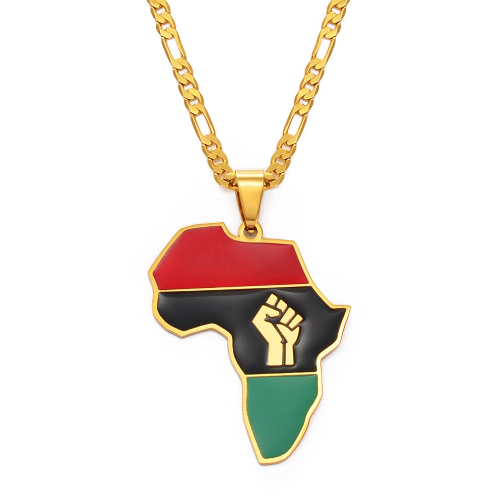Anniyo African Color Map & Fist Symbol Pendant Necklaces Silver Color/Gold Color Africa Maps Black Lives Matter Jewelry #166321