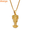 Anniyo Ancient Queen Egyptian Pendant Necklaces Gold Plated Egypt Nefertiti Head Portrait Jewelry African #240406