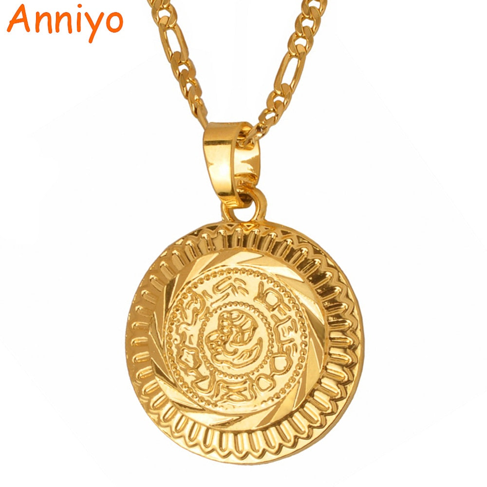 Arab Metal Coin Pendant and Necklaces Women/Men,Gold Color Middle East Jewelry & African Best Gifts #091706