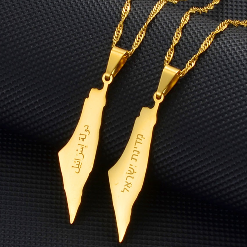 Anniyo Arabic and Hebrew Israel Map Pendant Necklaces Women Gifts Israeli Jewelry #240121