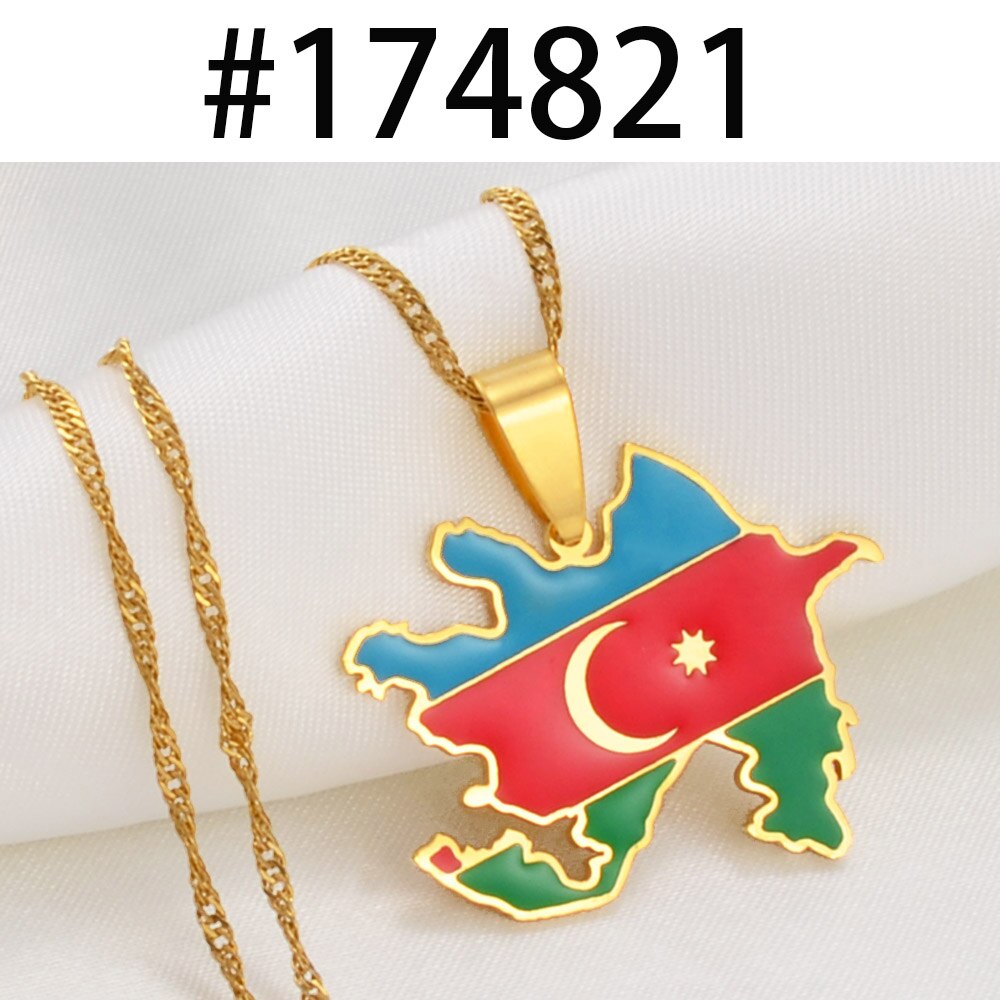 Anniyo Azerbaijan Map & Colored Flags Pendant Necklaces Azerbaycan of Maps Jewelry Gifts  #174821