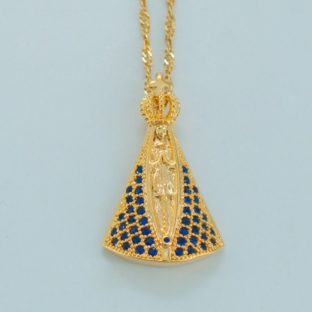 Basilica of Our Lady of Aparecida Pendant Necklaces Gold cOLOR Zirconia Virgin Mary Necklaces Catholicism Items #035704