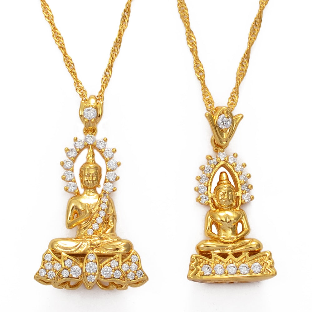 Anniyo Cambodian Style Garden Buddha Buddhism Pendant Necklaces With Cubic Zirconia Jewelry Thailand/Vietnam/Laos Gifts  #048004