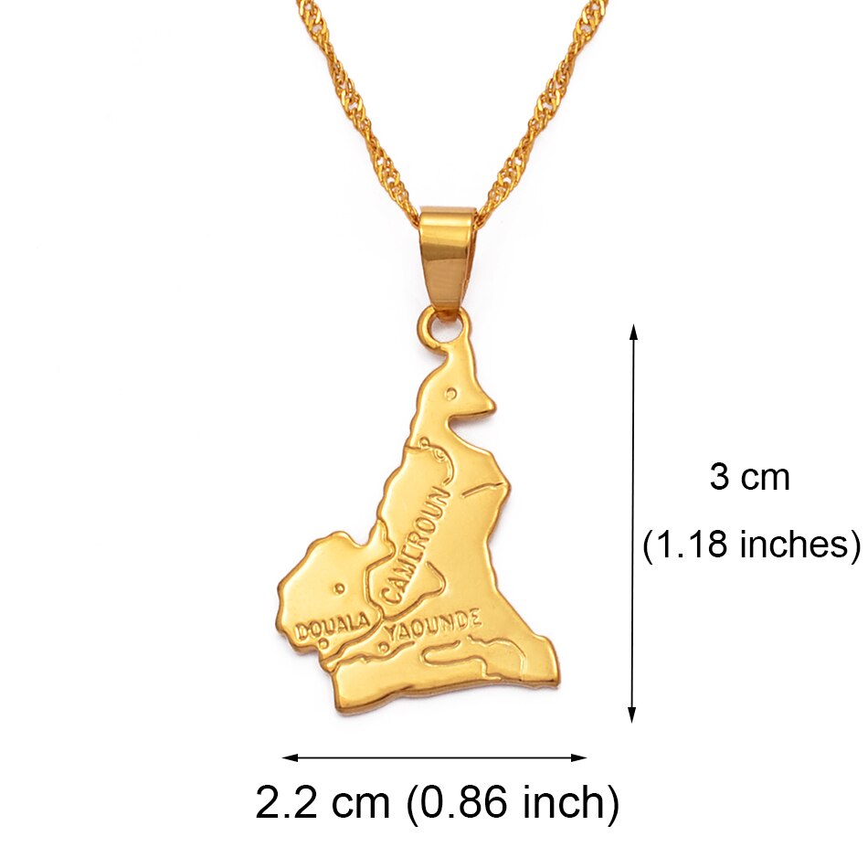 Anniyo Cameroon map pendant necklace chain W/45cm or 60cm gold color jewelry women men,Africa jewelry cameroun necklaces #007510