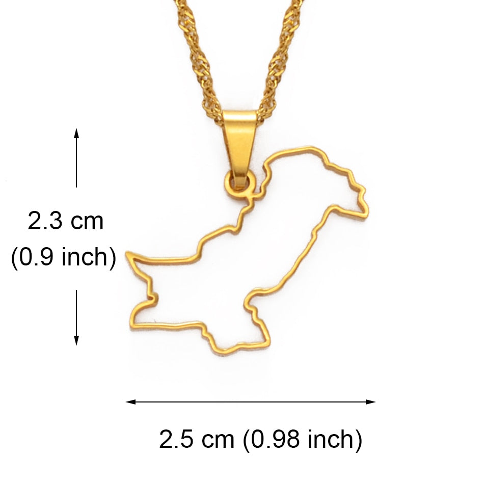 Anniyo Contour Design Pakistan Map Pendant Necklaces Silver Color/Gold Color Pakistani Ethnic Jewelry #148321
