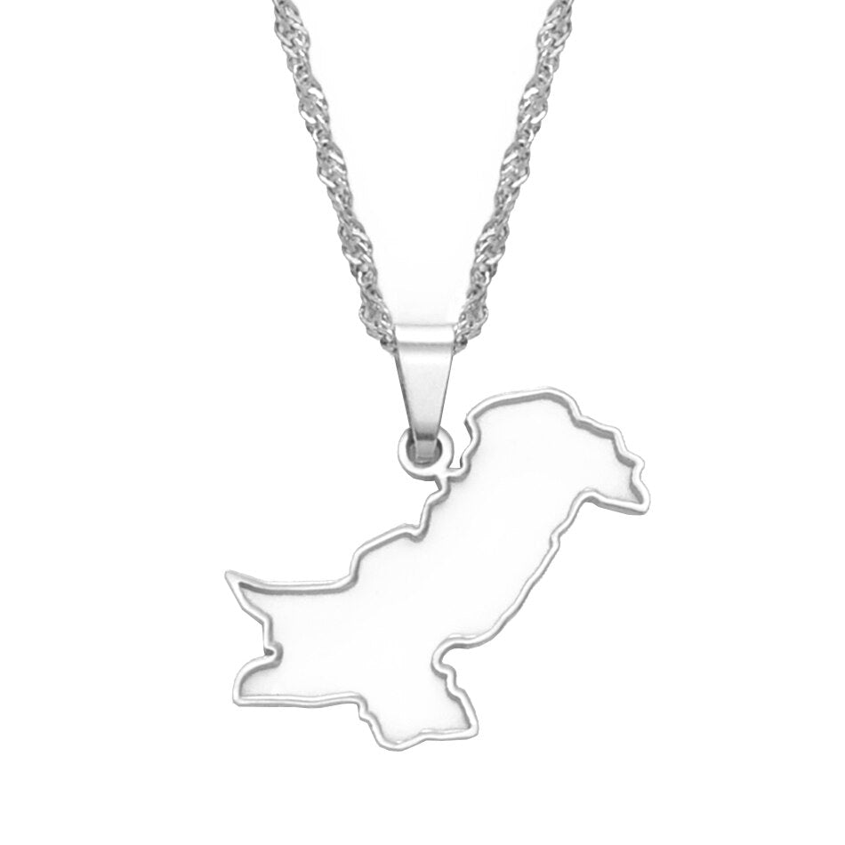 Anniyo Contour Design Pakistan Map Pendant Necklaces Silver Color/Gold Color Pakistani Ethnic Jewelry #148321
