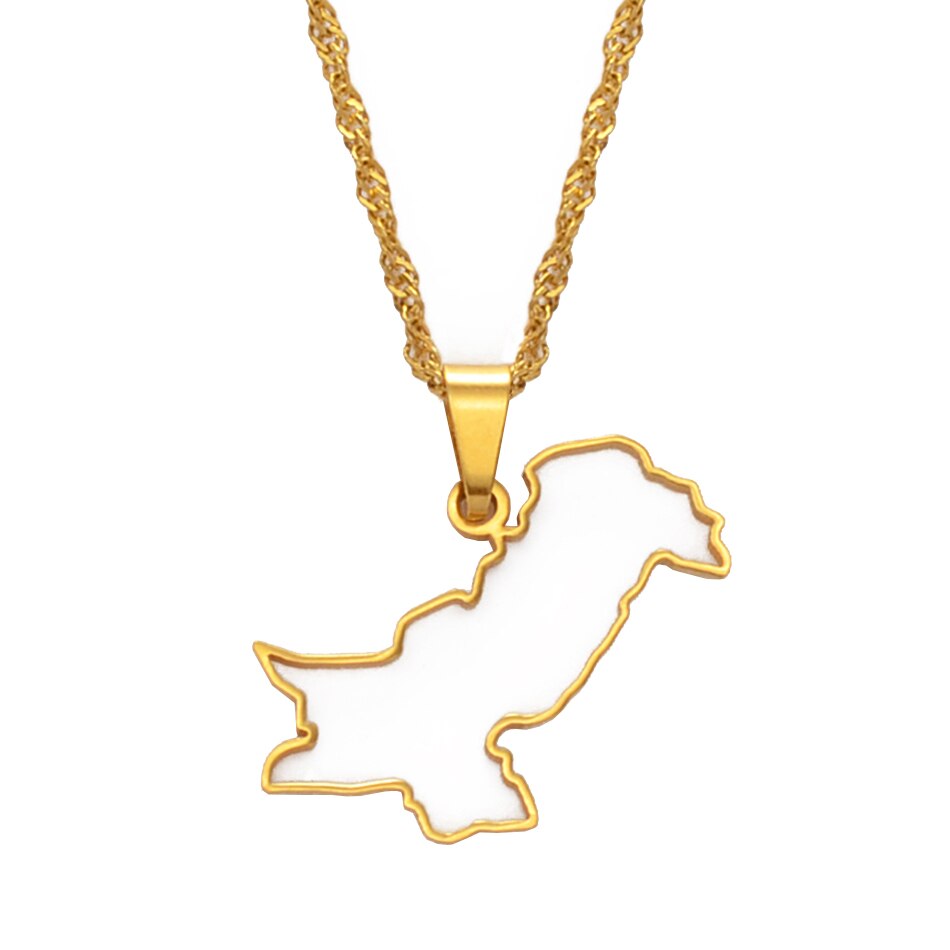 Anniyo Contour Design Pakistan Map Pendant Necklaces Silver Color/Gold Color Pakistani Ethnic Jewelry #148321