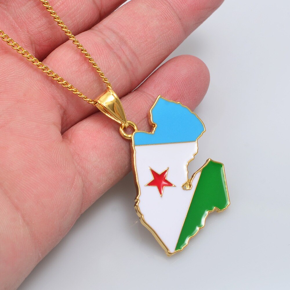 Anniyo DJIBOUTI Flag & Map Pendant Necklaces for Women Men Gold Color Charm Gabuutih Jewelry #158206