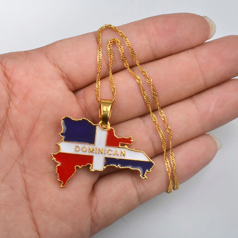Dominican Map Flag Pendant Necklaces Dominicans Country Map Jewelry Gold/Silver Color #076806