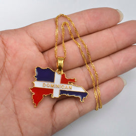 Dominican Map Flag Pendant Necklaces Dominicans Country Map Jewelry Gold/Silver Color #076806