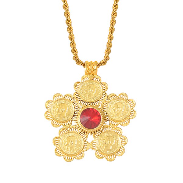 Anniyo Ethiopia Coins Jewelry Arab Pendant Necklaces Women Ethiopian Wedding Eritrea African Gold Color Coin Jewellery #014116