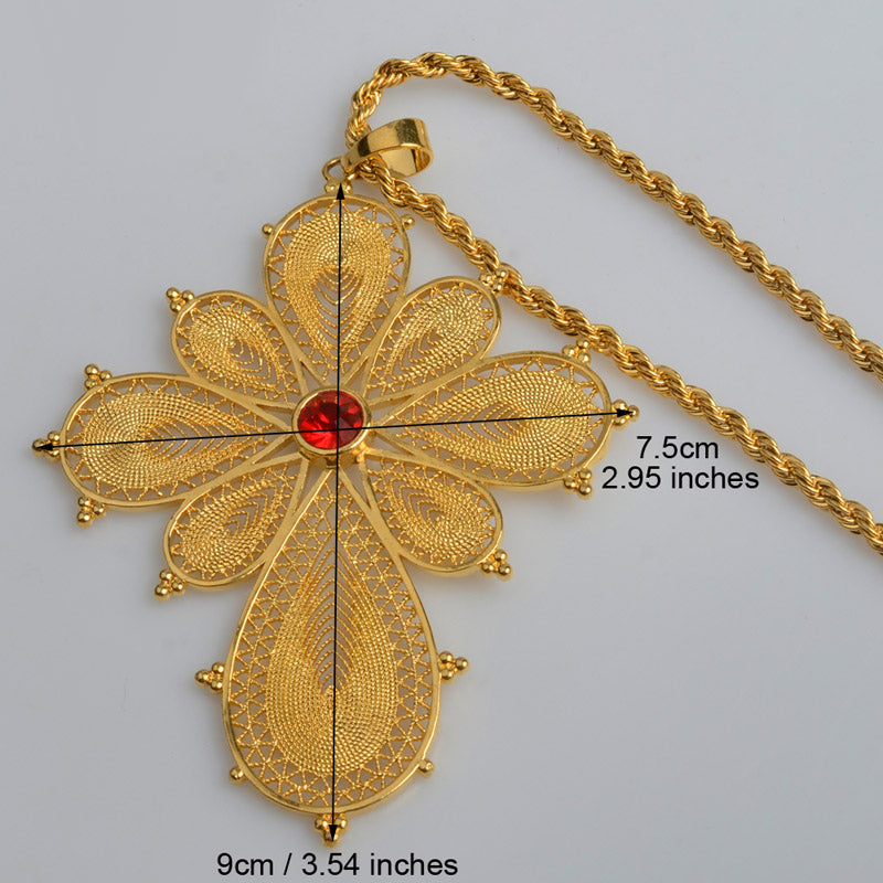 Ethiopian Big Cross Pendant Necklaces for Women Gold Color & Copper Eritrea Jewelry Africa Ethnic Bigger Crosses #003016