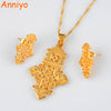 Ethiopian Cross Jewelry sets Necklace and Earrings for Women Gold Color African Eritrean Crosses sets #083506