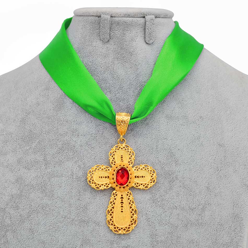 Anniyo Ethiopian Cross Pendant Rope Chain for Women Girls,African Birthday Party Gold Color Eritrea Jewelry Crosses #241306
