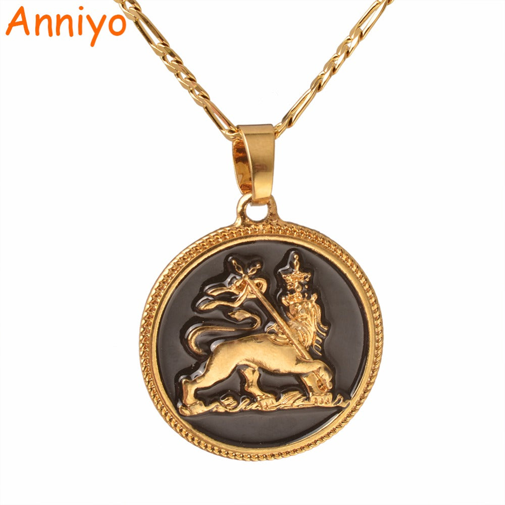 Ethiopian Gold Color Lion Pendant & Necklace for Women/Men the Lion of Judah Jewelry Charms Ethnic African Gifts #092706