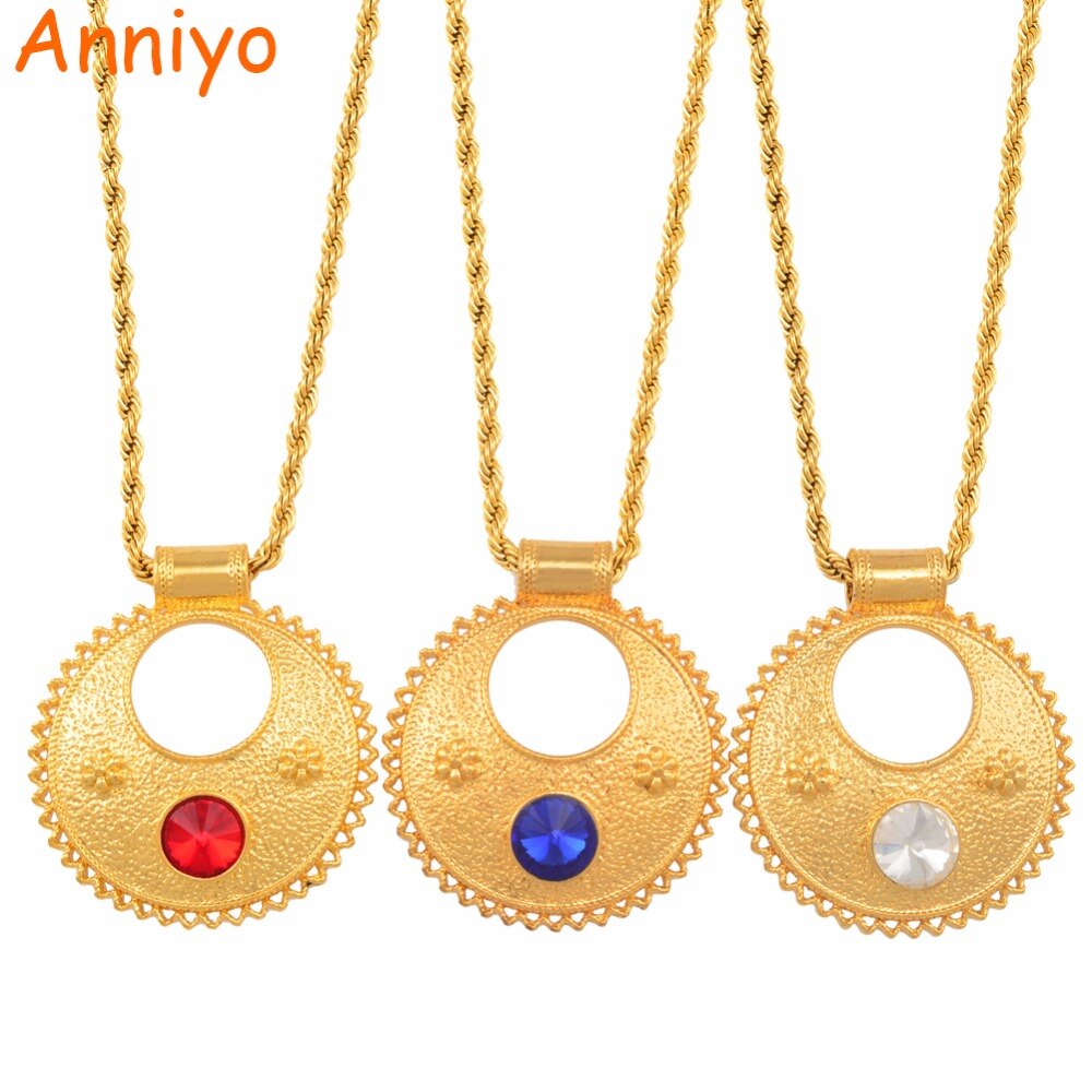 Anniyo Ethiopian Pendant Necklaces for Women Gold Color Habesha Wedding Jewelry African Eritrean Gift #142006