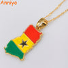 Ghana Map/Flag Pendant Necklace Gold Color Jewelry Ghanaian Country Maps Patriotic National Day gift #072406