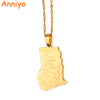 Gold Color Ghana Country Map With State Name Pendant Necklaces Charm Ghanaian Jewelry Gifts #019821