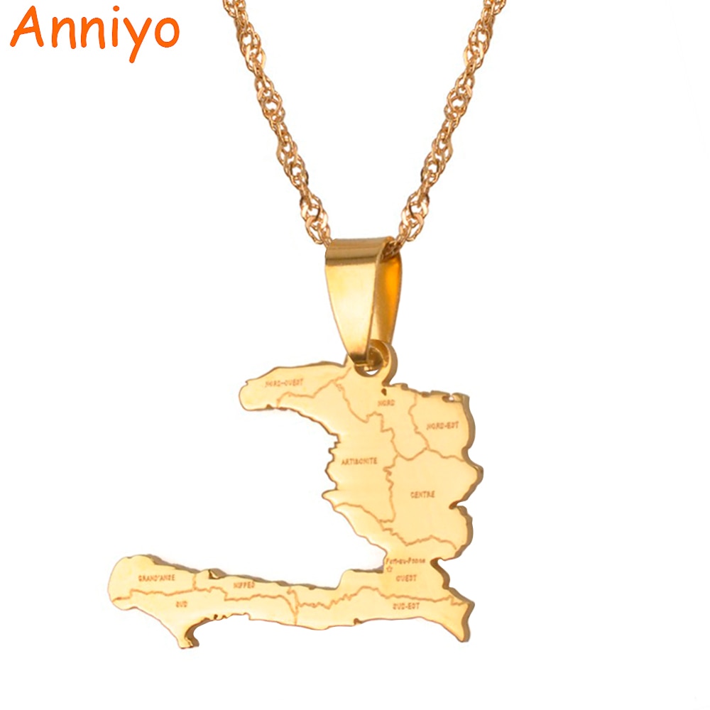 Haiti Country Map With State Name Pendant & Necklaces for Women/Girls,Ayiti Gold Color Jewelry Gifts Map of Haiti #019921