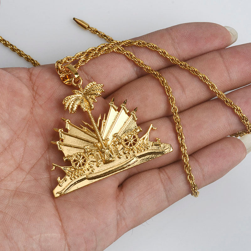 Haiti Pendant and Necklace for Women/Girls,Ayiti Items Silver/Gold Color Jewelry Gifts of Haiti #068506